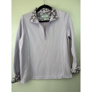Orvis 1/4 Zip Lavender Pullover W/Floral Fabric Collar And‎ Cuffs Size M